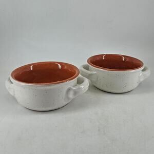 Set Of 2 Vintage De Silva Terracotta Soup Bowls Double Handle Italy